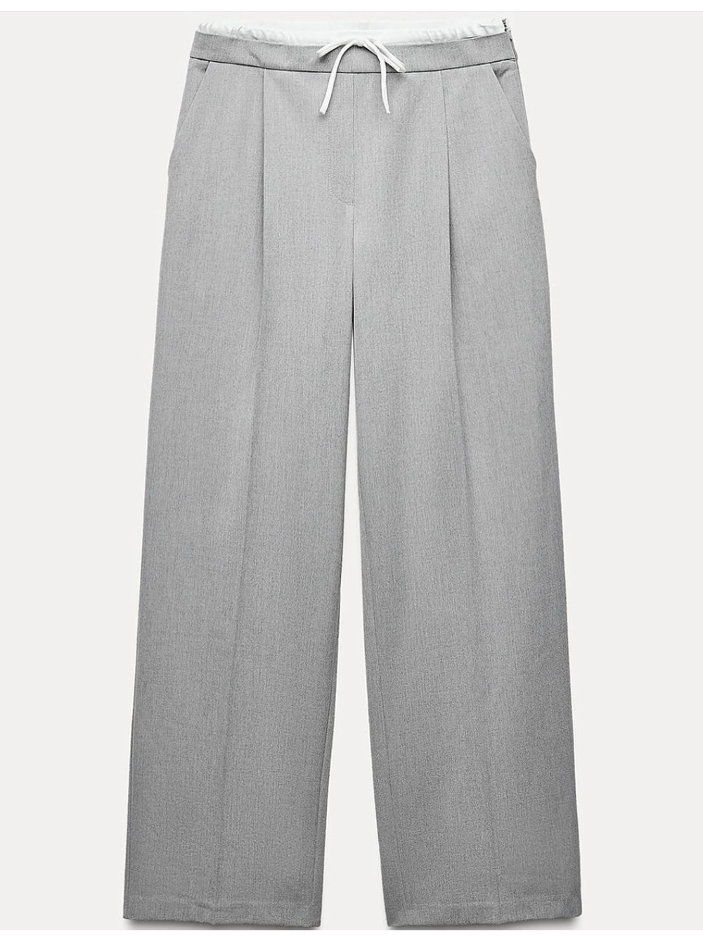 Zara Light Gray Wide-Leg Drawstring Trousers
